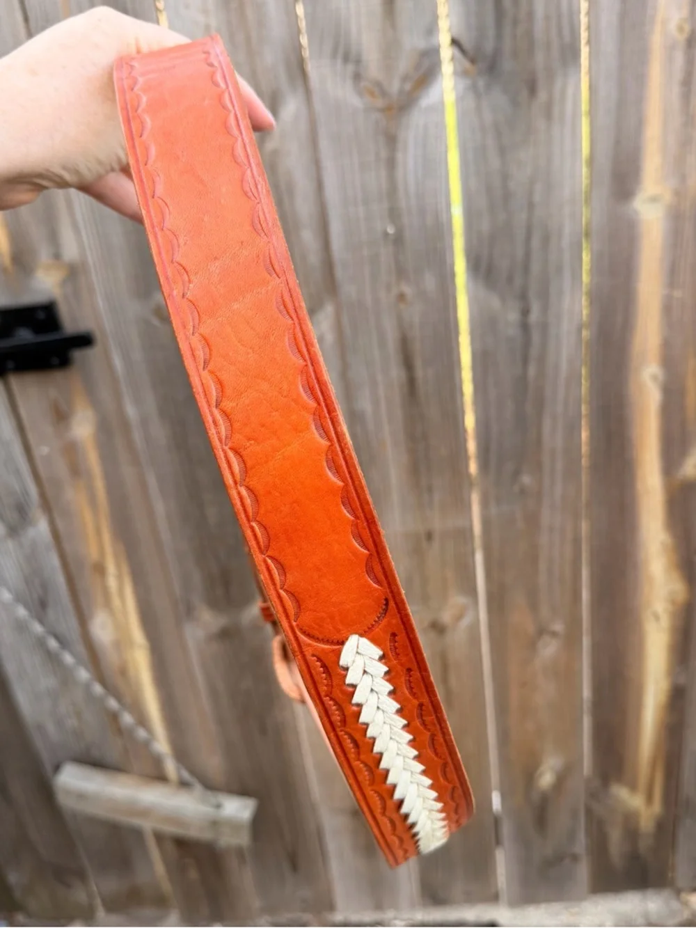 Vintage Braided Leather Belt in Cognac and Cream Size 40